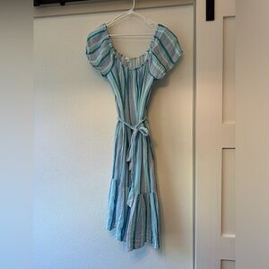 Off the shoulder, stretchy striped dress